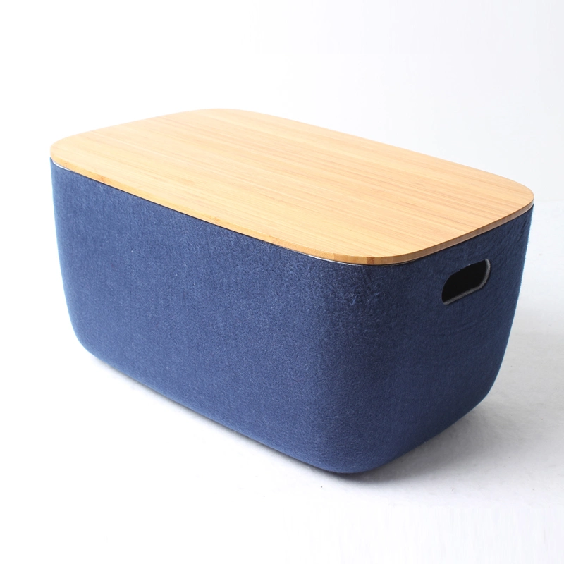 Eco Friendly Pet Recycles Felt Storage Containers with Bamboo Wooden Lids for Laundry Clothes Toys