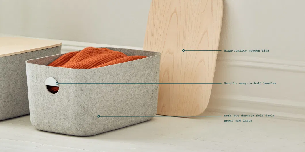 Eco Friendly Pet Recycles Felt Storage Containers with Bamboo Wooden Lids for Laundry Clothes Toys