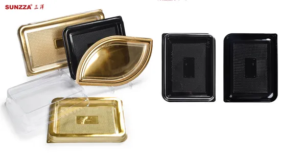 Sunzza Large Rectangular Box Shinny Gold /Black Disposable Pet Plastic Cake Packaging Container 